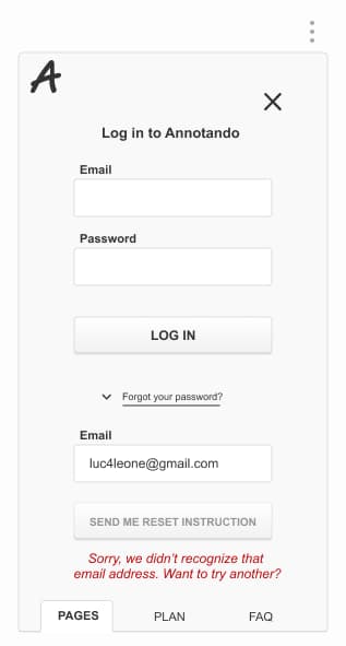 Log in: the whole interface, error state included