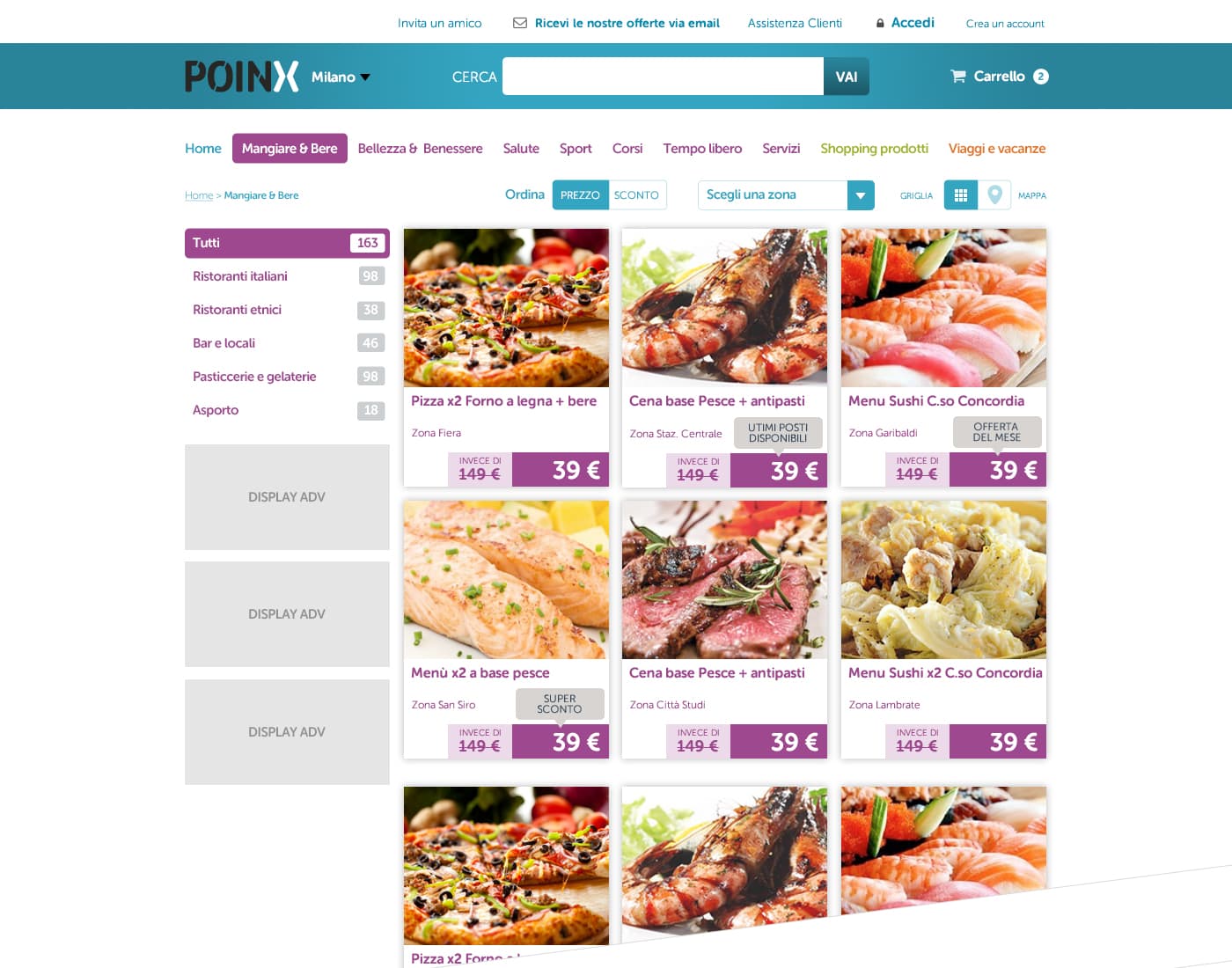 Category page: deals, zones, filters and the L-shaped navigation