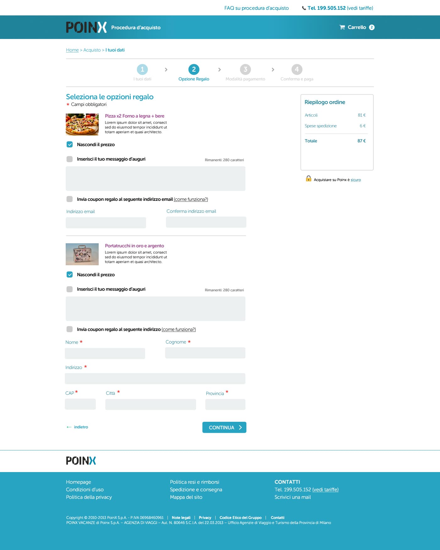 Checkout: gift options, hidden price, guest checkout