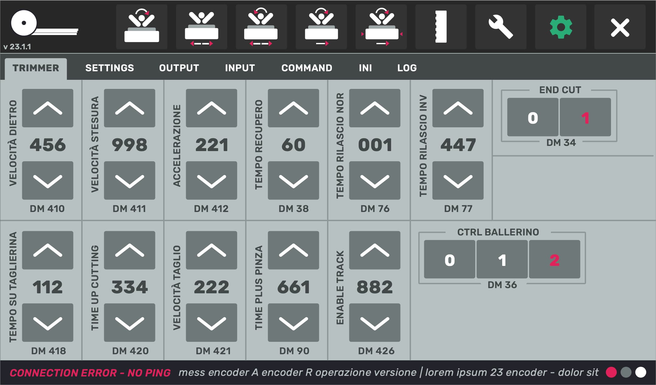 Twist: trimmer parameters with large up and down arrows and register numbers