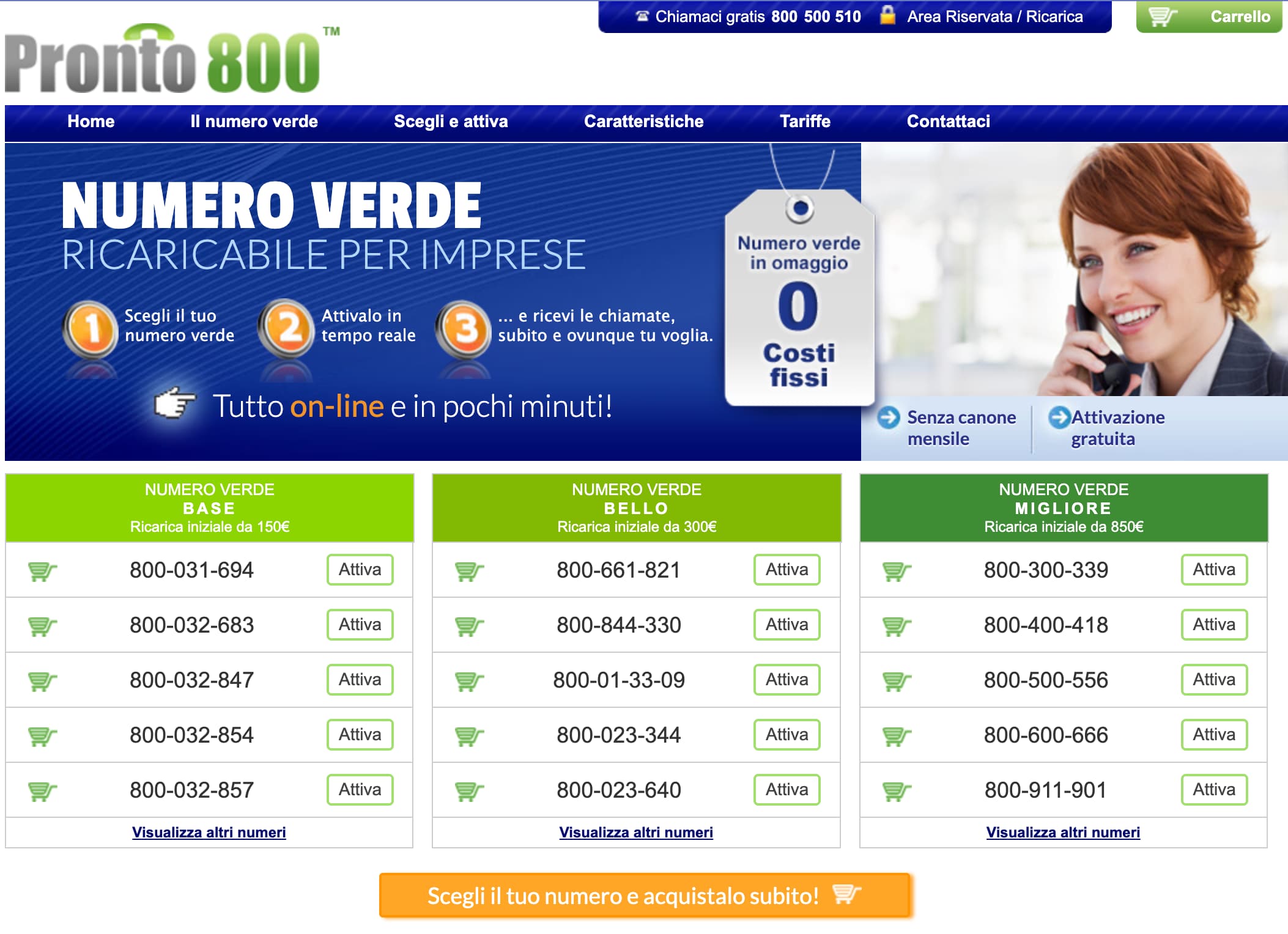 Home: three tiers, a list of available numbers, activate in minutes