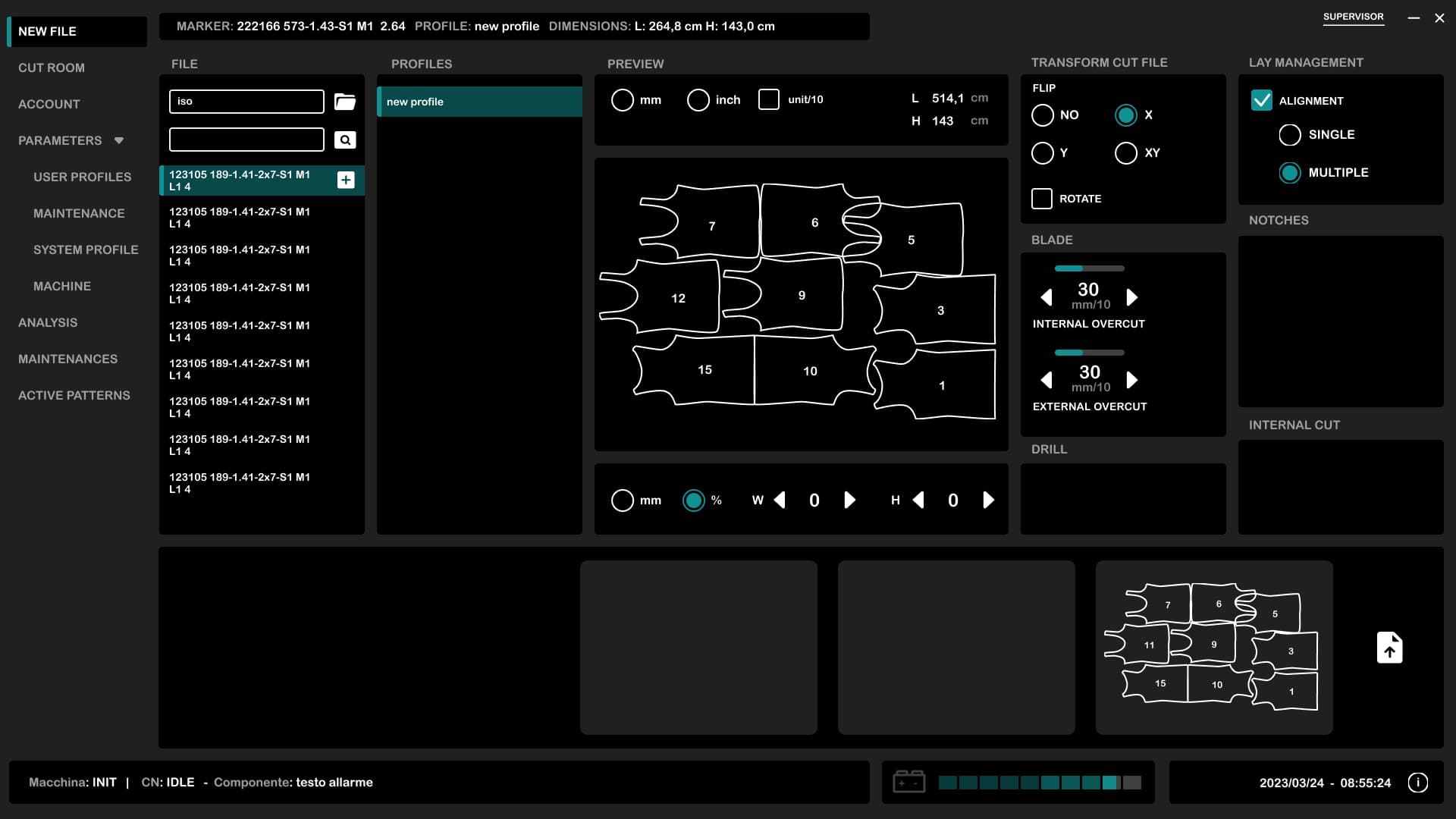 Next2 cut room: file list, marker preview, blade and lay settings on one screen