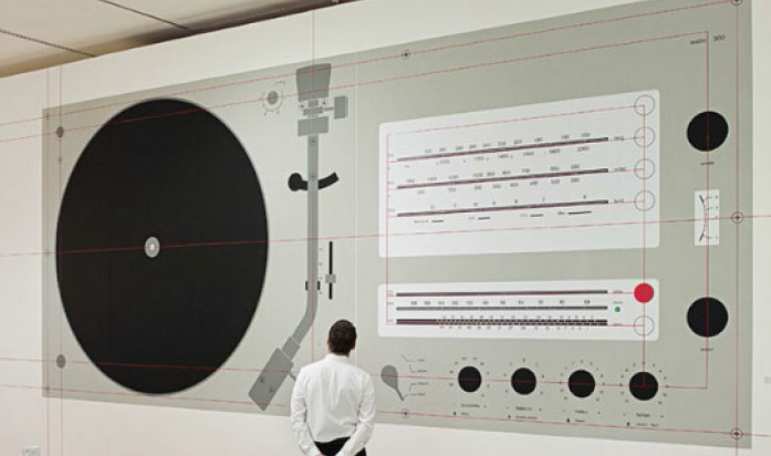 Reference: Dieter Rams' Braun layouts, controls aligned on a grid so the hand learns where things are